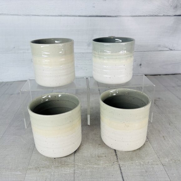 Baum Brothers HEARTH Seafoam Sponge Speckle Beige 15oz Stoneware Cups Mugs Set 4 - Picture 4 of 16